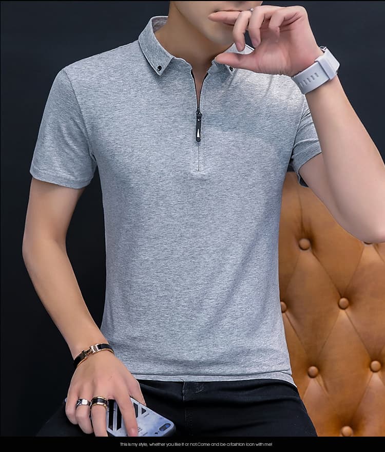 여름 얼음 센스 남성 새로운 POLO 셔츠 트렌드 반팔 암살 자수 캐주얼 루즈핏 다용도 티셔츠 폴로 칼라 맨위 티셔츠 상세 이미지 14