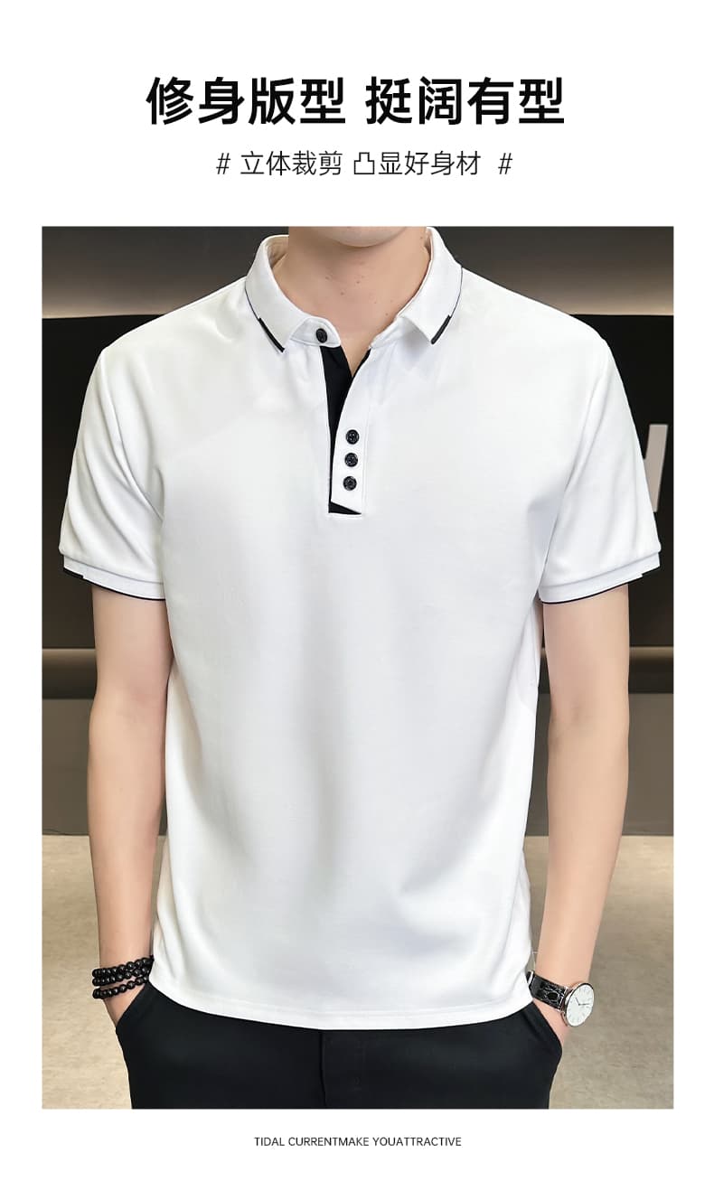 여름 얼음 센스 남성 새로운 POLO 셔츠 트렌드 반팔 암살 자수 캐주얼 루즈핏 다용도 티셔츠 폴로 칼라 맨위 티셔츠 상세 이미지 3