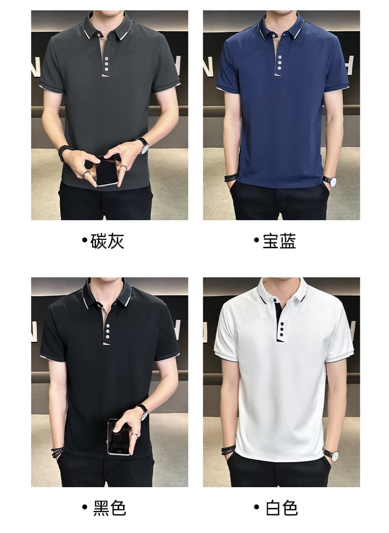 여름 얼음 센스 남성 새로운 POLO 셔츠 트렌드 반팔 암살 자수 캐주얼 루즈핏 다용도 티셔츠 폴로 칼라 맨위 티셔츠 상세 이미지 8