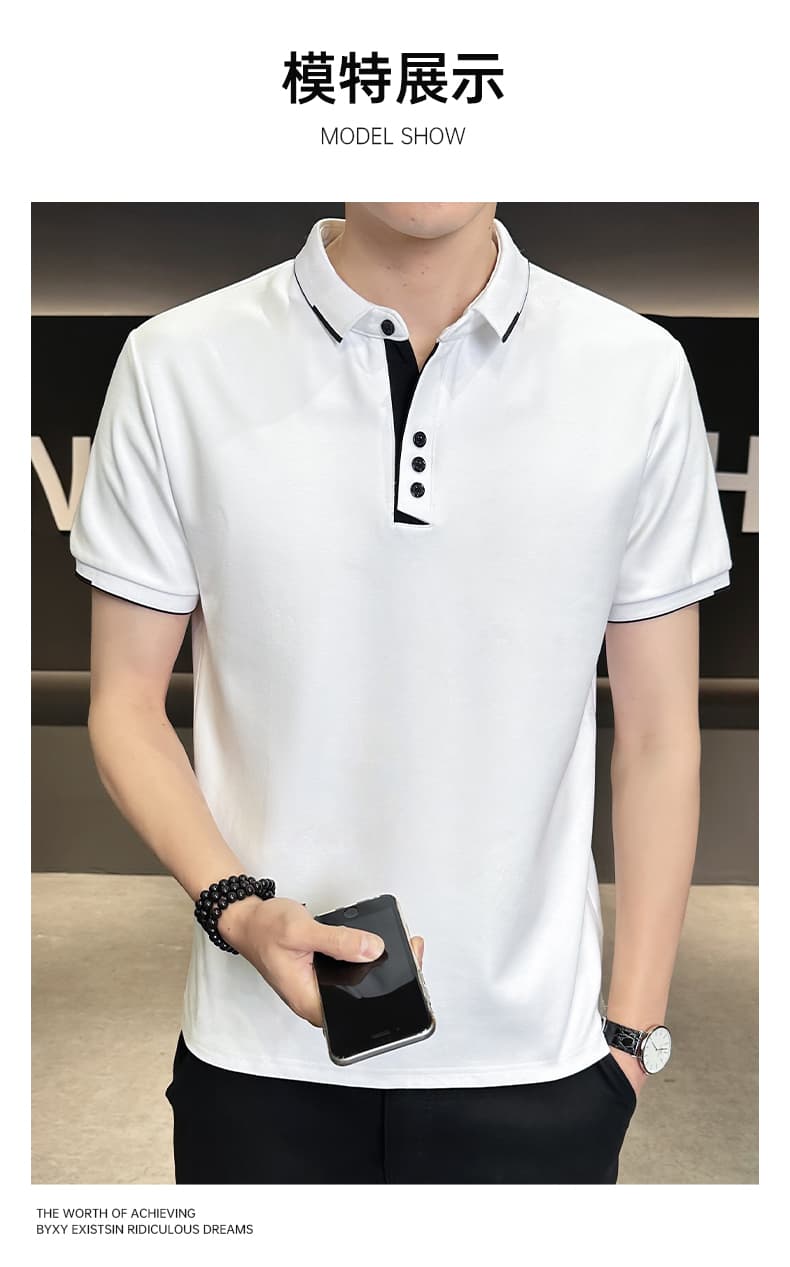 여름 얼음 센스 남성 새로운 POLO 셔츠 트렌드 반팔 암살 자수 캐주얼 루즈핏 다용도 티셔츠 폴로 칼라 맨위 티셔츠 상세 이미지 9
