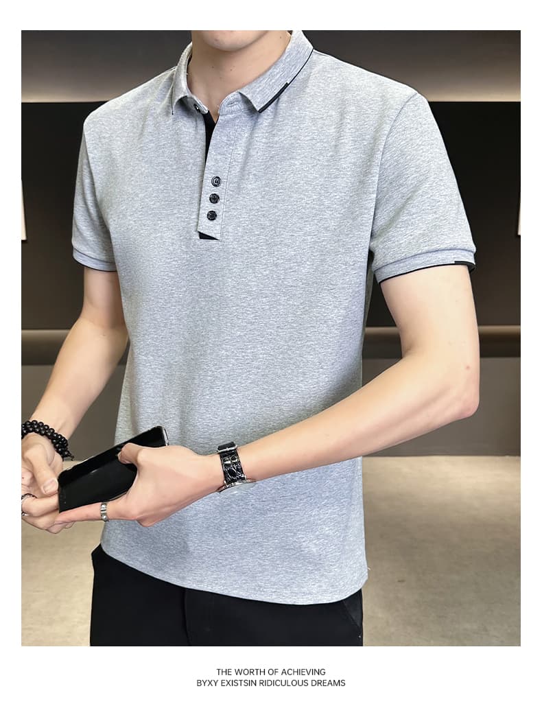 여름 얼음 센스 남성 새로운 POLO 셔츠 트렌드 반팔 암살 자수 캐주얼 루즈핏 다용도 티셔츠 폴로 칼라 맨위 티셔츠 상세 이미지 16