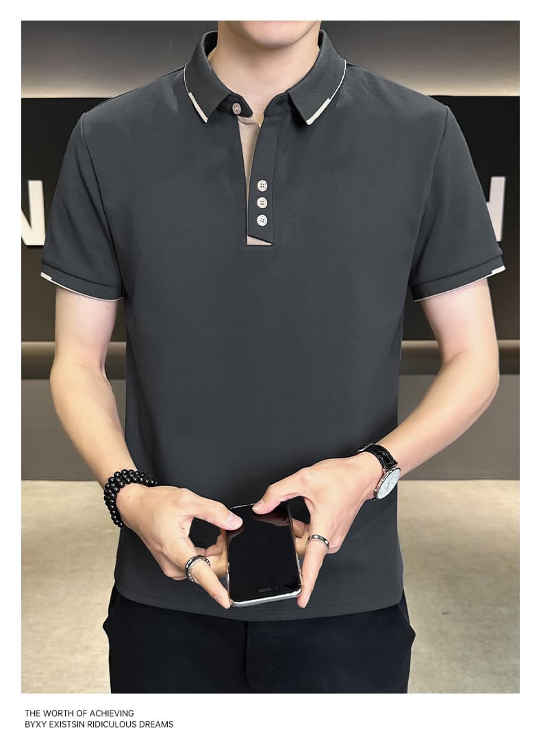 여름 얼음 센스 남성 새로운 POLO 셔츠 트렌드 반팔 암살 자수 캐주얼 루즈핏 다용도 티셔츠 폴로 칼라 맨위 티셔츠 상세 이미지 17