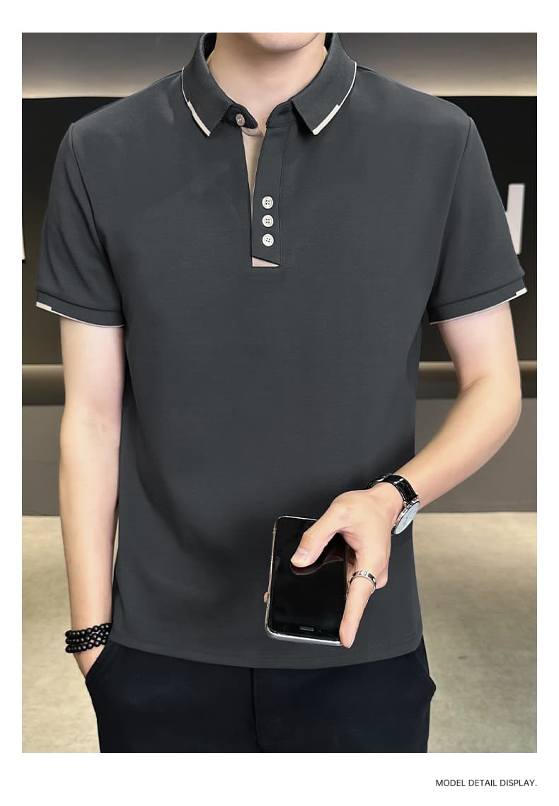 여름 얼음 센스 남성 새로운 POLO 셔츠 트렌드 반팔 암살 자수 캐주얼 루즈핏 다용도 티셔츠 폴로 칼라 맨위 티셔츠 상세 이미지 19