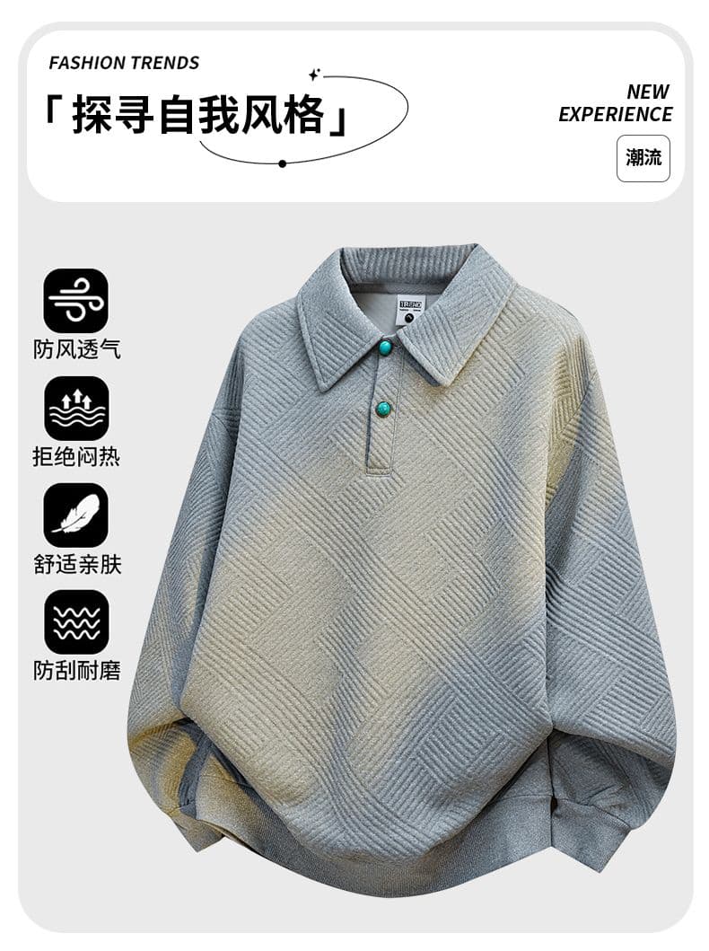 국경 간 조수 브랜드 봄 가을 빅 사이즈 하프 단추 후드티 남성 루즈핏 팻 맨 긴팔 POLO 셔츠 캐주얼 다용도 재킷 상세 이미지 1