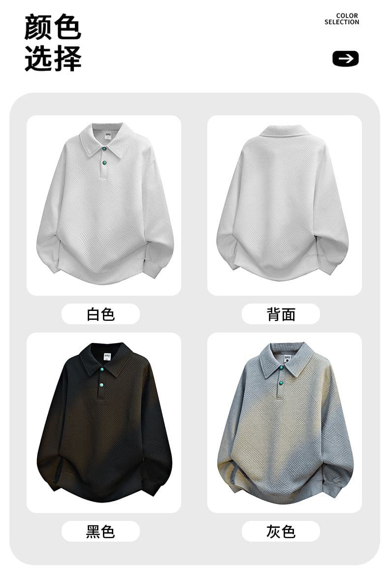 국경 간 조수 브랜드 봄 가을 빅 사이즈 하프 단추 후드티 남성 루즈핏 팻 맨 긴팔 POLO 셔츠 캐주얼 다용도 재킷 상세 이미지 6