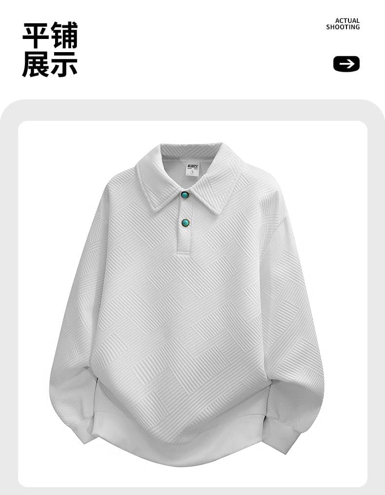 국경 간 조수 브랜드 봄 가을 빅 사이즈 하프 단추 후드티 남성 루즈핏 팻 맨 긴팔 POLO 셔츠 캐주얼 다용도 재킷 상세 이미지 9