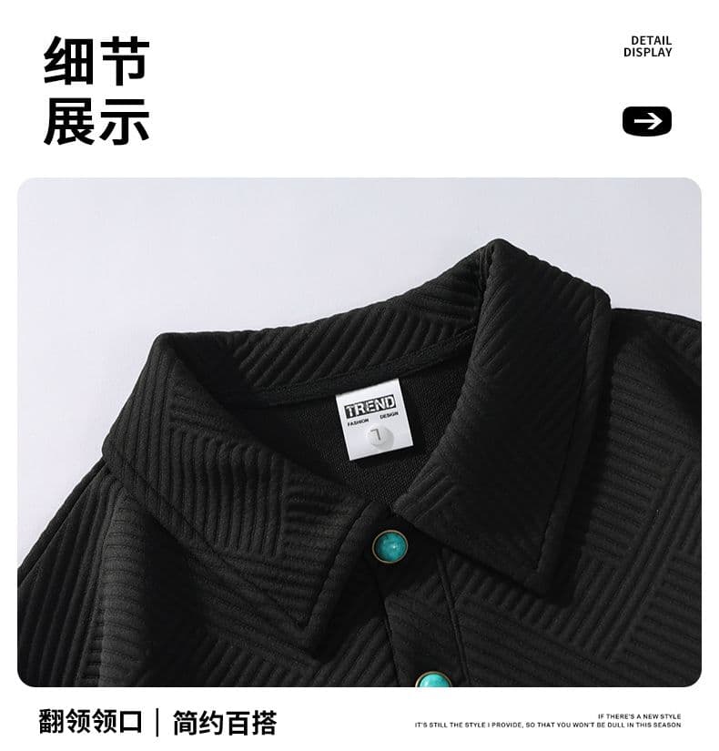 국경 간 조수 브랜드 봄 가을 빅 사이즈 하프 단추 후드티 남성 루즈핏 팻 맨 긴팔 POLO 셔츠 캐주얼 다용도 재킷 상세 이미지 15