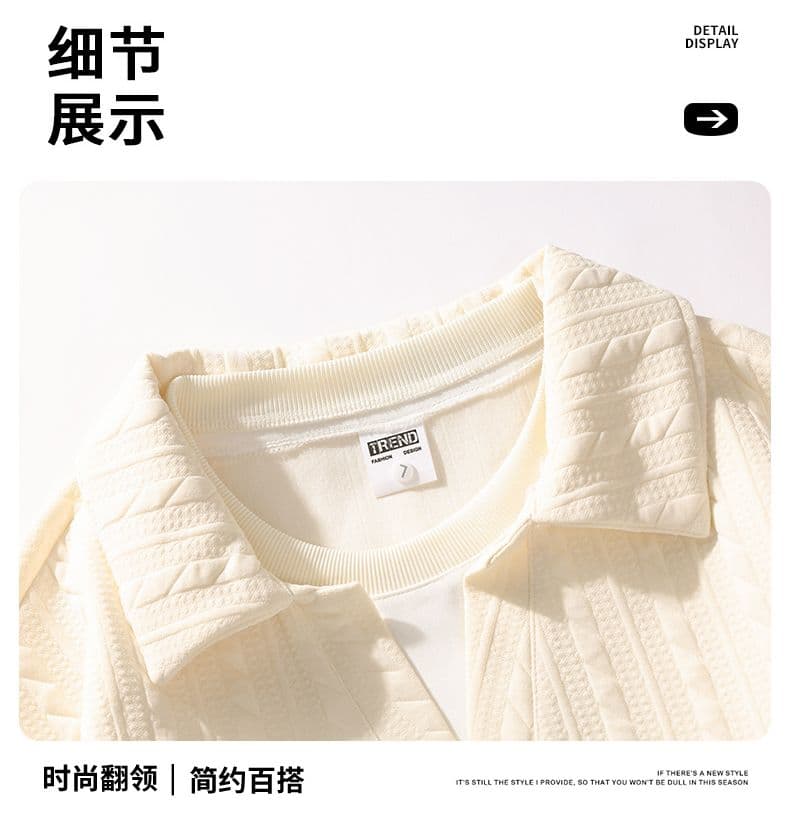 국경 간 조수 브랜드 페이크 레이어드 패치워크 폴로 칼라 후드티 남자 루즈핏 봄 가을 비료 추가 XL 캐주얼 팻 맨 맨위 상세 이미지 17