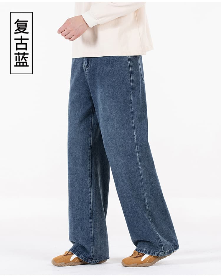 남성 높은 품질 부츠컷 바지 허리밴드 새로운 높음 거리 레트로 청바지 남성 잘 생긴 조수 브랜드 캐주얼 바지 상세 이미지 15