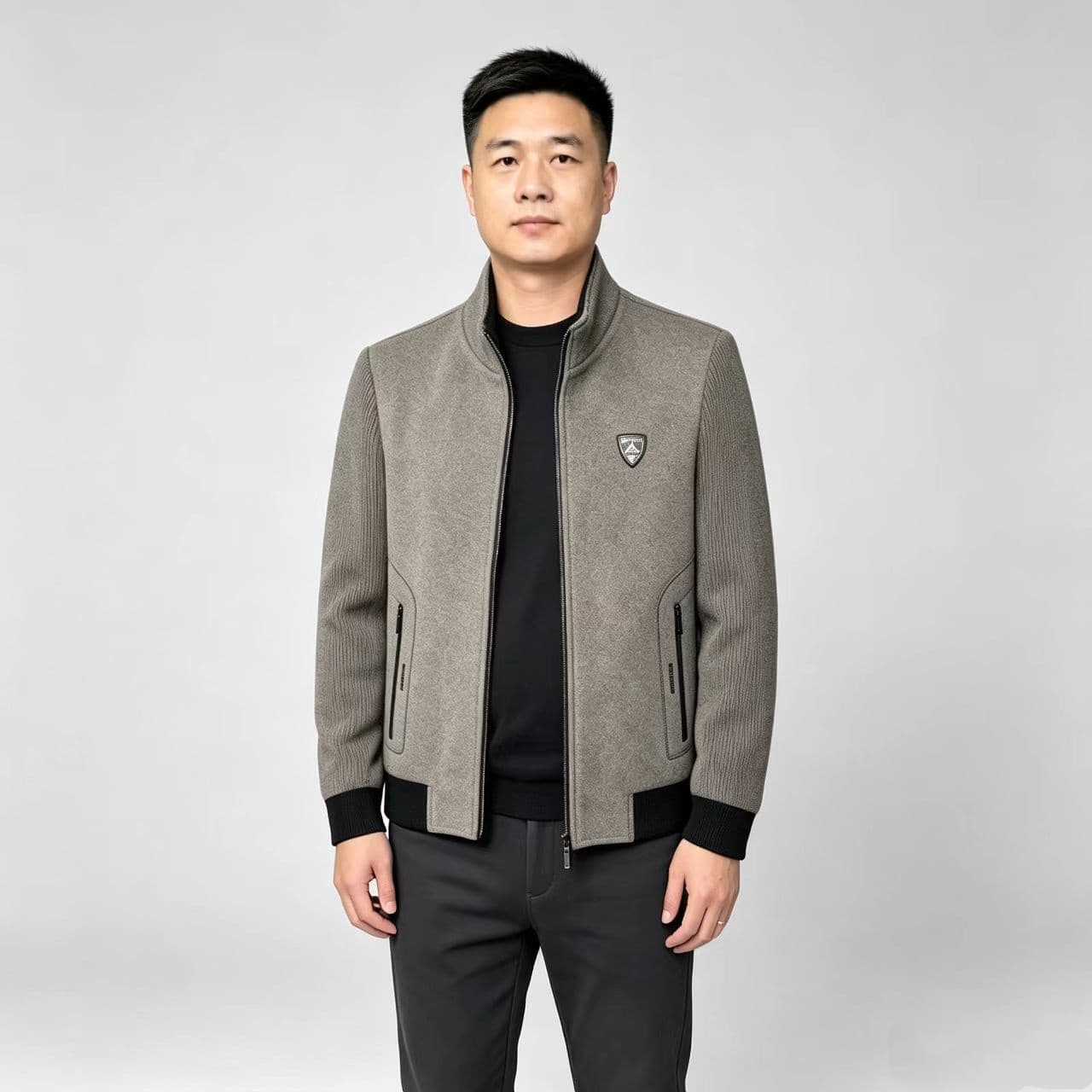 개체 높은 품질 중노년 가을 겨울 캐주얼 스탠드 칼라 자켓 남성 비즈니스 트렌드 모직 의류 쇼트 스타일 재킷 상세 이미지 8