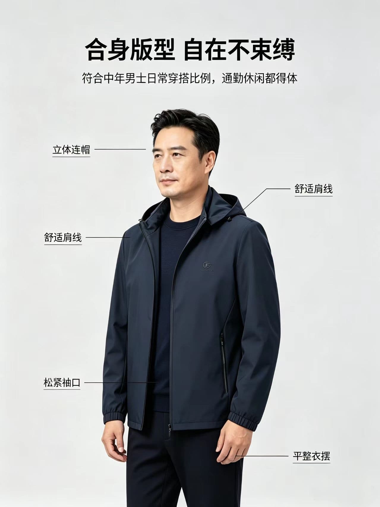 개체 가을 겨울 새로운 중노년 남성 후드 재킷 높은 품질 캐주얼 루즈핏 패치워크 트렌드 다용도 재킷 상세 이미지 7