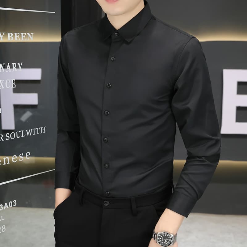 개체 고급 봄 가을 새로운 셔츠 남성 몸매 가꾸기 사업 수정 로드 중 긴팔 인치 의류 단색 비즈니스웨어 긴팔 이미지 4