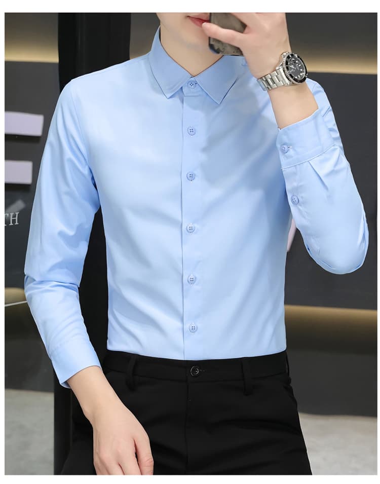 개체 고급 봄 가을 새로운 셔츠 남성 몸매 가꾸기 사업 수정 로드 중 긴팔 인치 의류 단색 비즈니스웨어 긴팔 상세 이미지 16