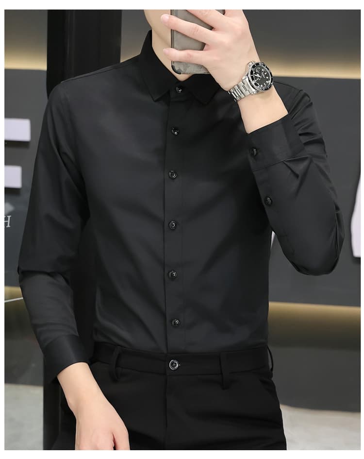 개체 고급 봄 가을 새로운 셔츠 남성 몸매 가꾸기 사업 수정 로드 중 긴팔 인치 의류 단색 비즈니스웨어 긴팔 상세 이미지 20