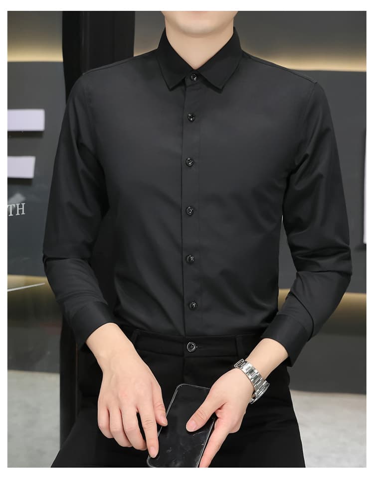 개체 고급 봄 가을 새로운 셔츠 남성 몸매 가꾸기 사업 수정 로드 중 긴팔 인치 의류 단색 비즈니스웨어 긴팔 상세 이미지 22
