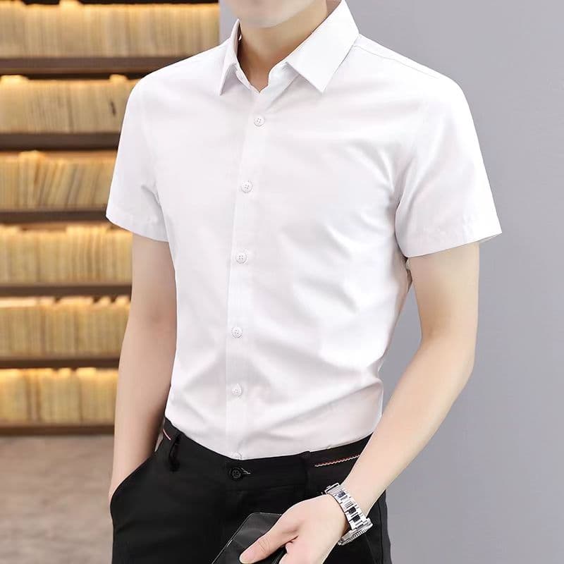 실사 여름 남성 셔츠 비즈니스 캐주얼 긍정적 인 로드 중 단색 비즈니스웨어 무료 뜨거운 저항 주름 작업복 반팔 셔츠 상세 이미지 8
