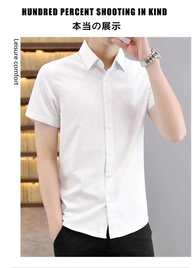 실사 여름 남성 셔츠 비즈니스 캐주얼 긍정적 인 로드 중 단색 비즈니스웨어 무료 뜨거운 저항 주름 작업복 반팔 셔츠 상세 이미지 15