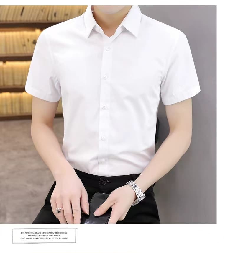 실사 여름 남성 셔츠 비즈니스 캐주얼 긍정적 인 로드 중 단색 비즈니스웨어 무료 뜨거운 저항 주름 작업복 반팔 셔츠 상세 이미지 18