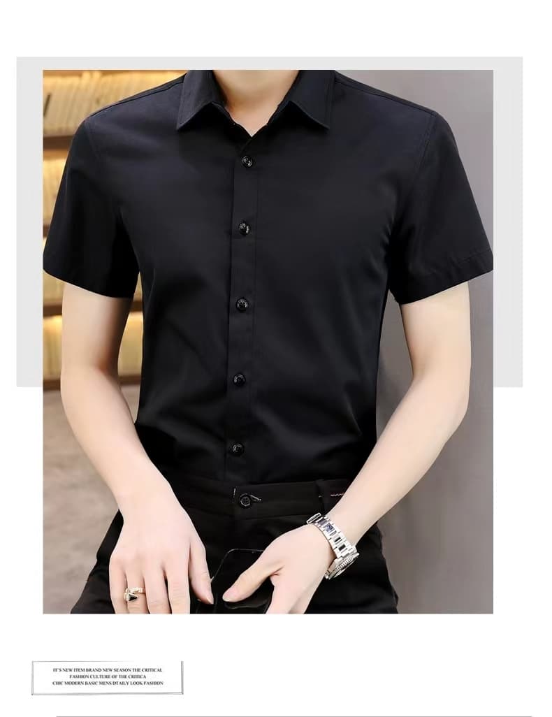실사 여름 남성 셔츠 비즈니스 캐주얼 긍정적 인 로드 중 단색 비즈니스웨어 무료 뜨거운 저항 주름 작업복 반팔 셔츠 상세 이미지 29