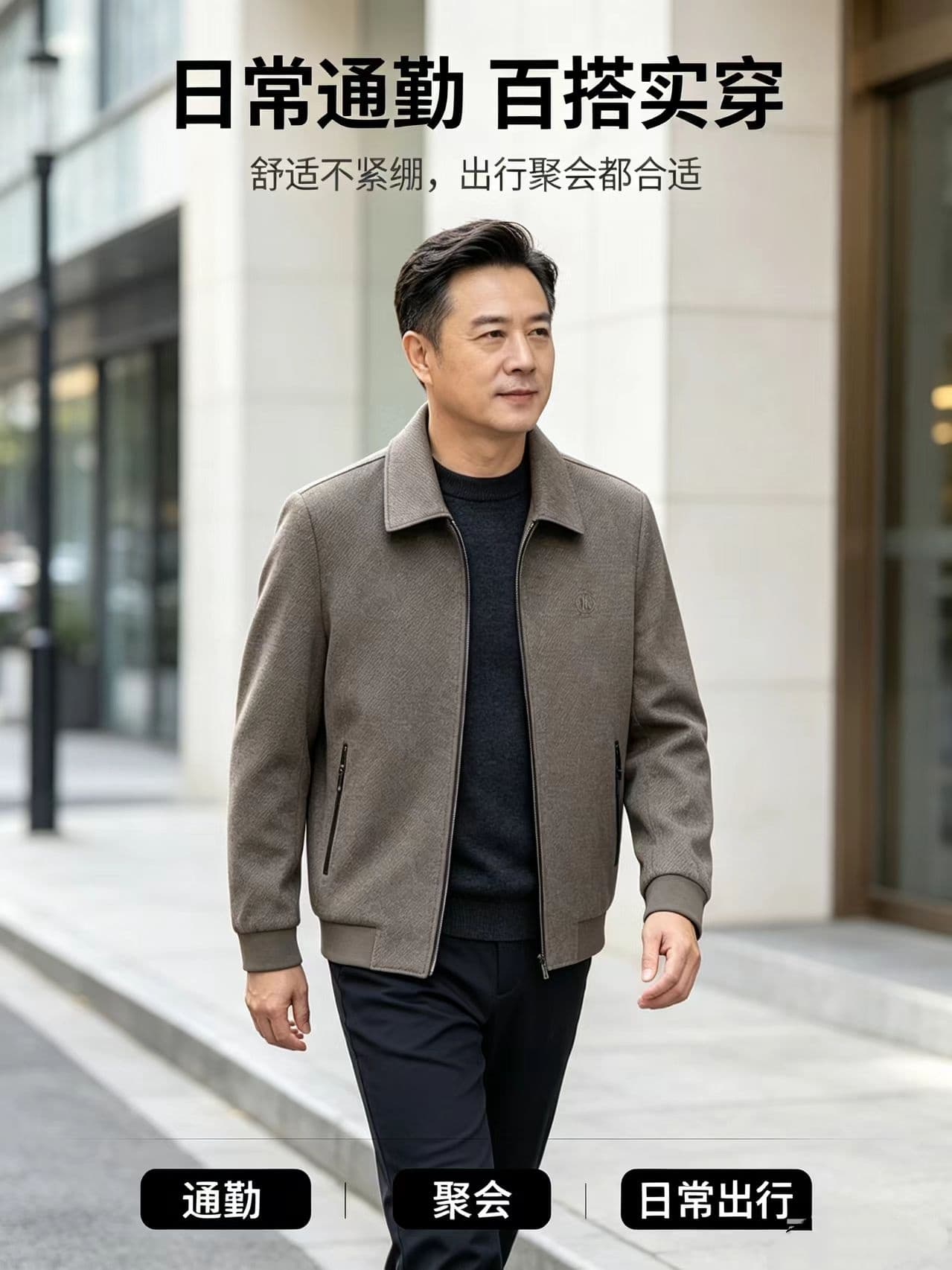개체 폴로 칼라 남성 모직 재킷 빛 비즈니스 높은 품질 모직 코트 중년 보온 가을 겨울 잭 재킷 상세 이미지 9
