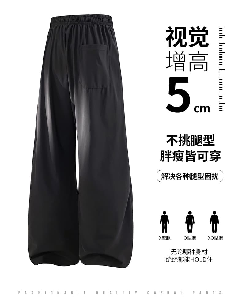 여름과 가을 높음 폭탄 레이저 열기 구멍 차가운 센스 얼음 실크 바지 남성 플랫 구두 스트레이트 통기성 와이드 레그 팬츠 운동 캐주얼 바지 상세 이미지 2