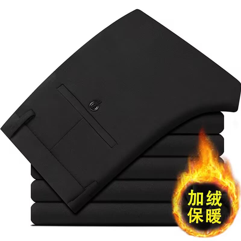 겨울 털이 있고 두꺼운 슬랙스 남성 양털 플리스 스트레이트 캐주얼 슬랙스 폭발 4면 신축성 털이 있는 바지 남성용 바지 이미지 5