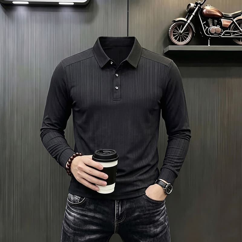 빛 럭셔리 긴팔 티셔츠 아빠 로드 중 새로운 가을 신제품 긴팔 POLO 셔츠 남성 의류 비즈니스 캐주얼 폴로 칼라 맨위 이미지 2