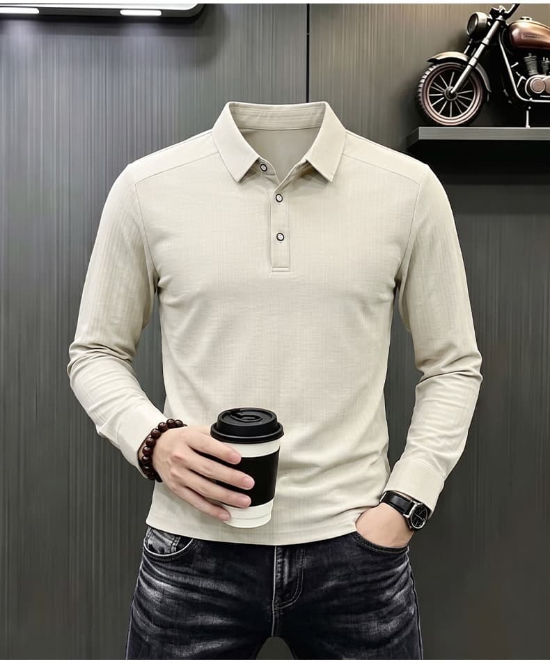 빛 럭셔리 긴팔 티셔츠 아빠 로드 중 새로운 가을 신제품 긴팔 POLO 셔츠 남성 의류 비즈니스 캐주얼 폴로 칼라 맨위 상세 이미지 16