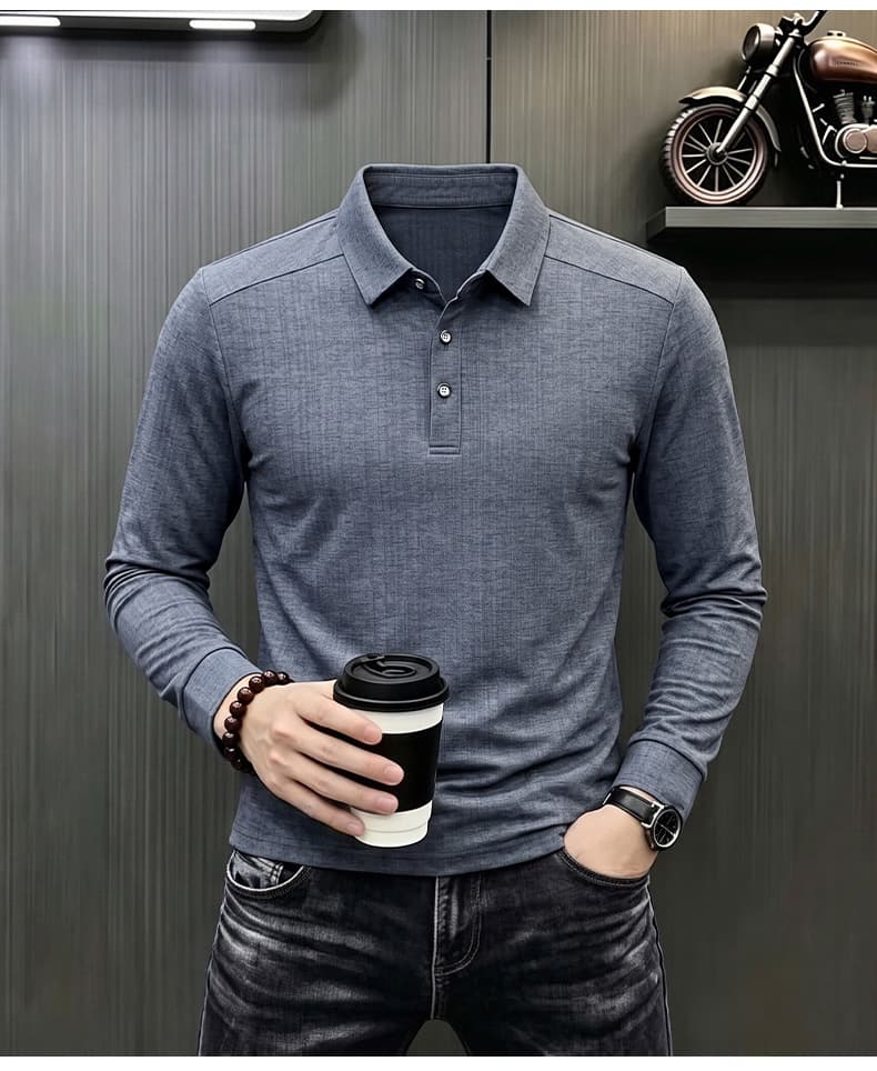 빛 럭셔리 긴팔 티셔츠 아빠 로드 중 새로운 가을 신제품 긴팔 POLO 셔츠 남성 의류 비즈니스 캐주얼 폴로 칼라 맨위 상세 이미지 29