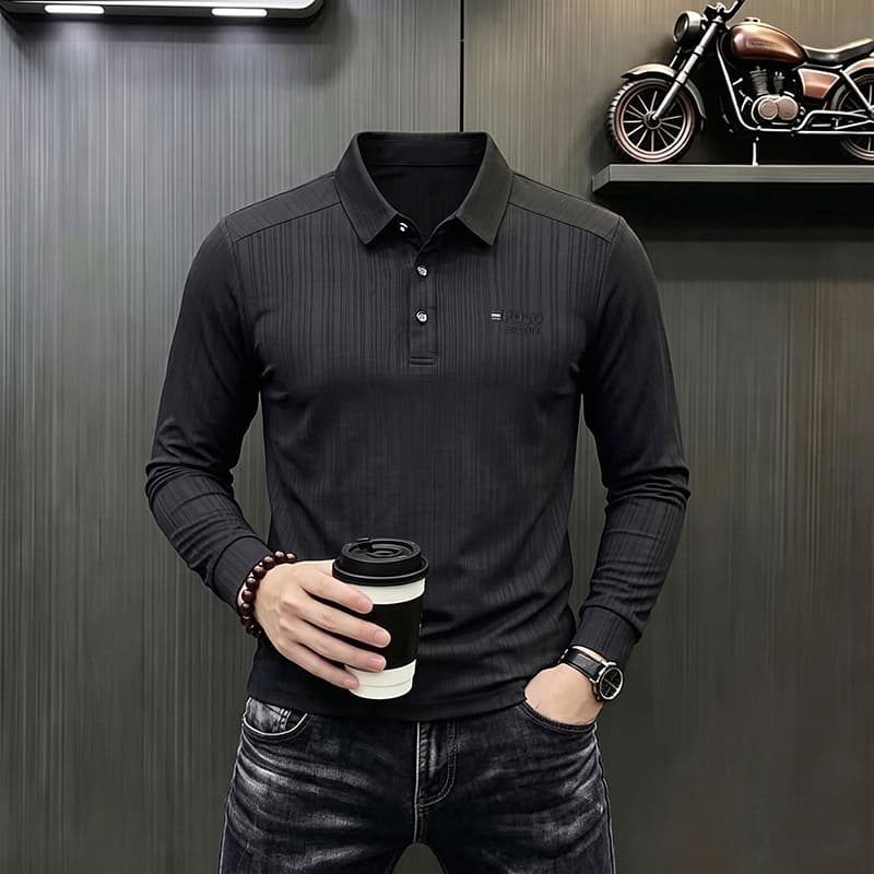 빛 럭셔리 긴팔 티셔츠 아빠 로드 중 새로운 가을 신제품 긴팔 POLO 셔츠 남성 의류 비즈니스 캐주얼 폴로 칼라 맨위 이미지 3