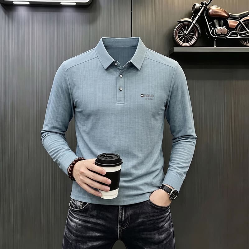 빛 럭셔리 긴팔 티셔츠 아빠 로드 중 새로운 가을 신제품 긴팔 POLO 셔츠 남성 의류 비즈니스 캐주얼 폴로 칼라 맨위 이미지 4