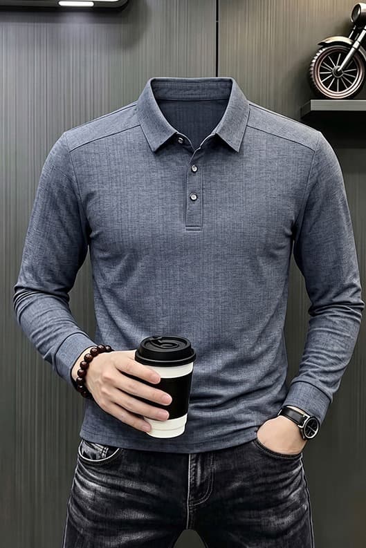 빛 럭셔리 긴팔 티셔츠 아빠 로드 중 새로운 가을 신제품 긴팔 POLO 셔츠 남성 의류 비즈니스 캐주얼 폴로 칼라 맨위 이미지 6