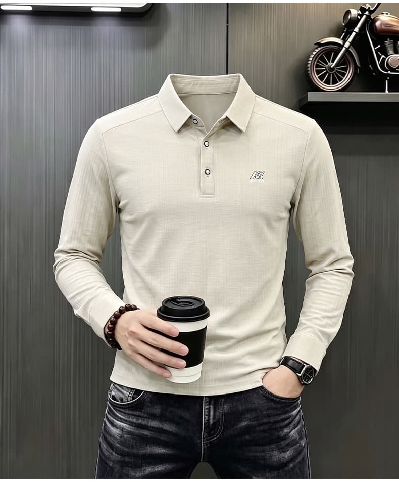 빛 럭셔리 긴팔 티셔츠 아빠 로드 중 새로운 가을 신제품 긴팔 POLO 셔츠 남성 의류 비즈니스 캐주얼 폴로 칼라 맨위 상세 이미지 16