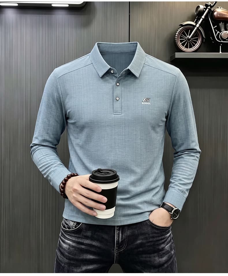 빛 럭셔리 긴팔 티셔츠 아빠 로드 중 새로운 가을 신제품 긴팔 POLO 셔츠 남성 의류 비즈니스 캐주얼 폴로 칼라 맨위 상세 이미지 25