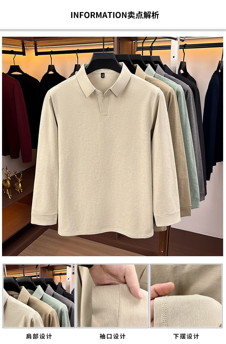 빛 럭셔리 긴팔 티셔츠 아빠 로드 중 새로운 가을 신제품 긴팔 POLO 셔츠 남성 의류 비즈니스 캐주얼 폴로 칼라 맨위 상세 이미지 3