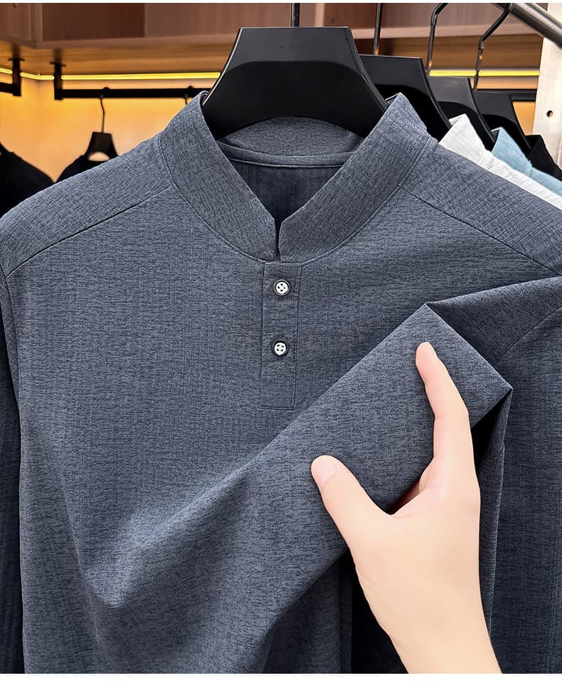 빛 럭셔리 긴팔 티셔츠 아빠 로드 중 새로운 가을 신제품 긴팔 POLO 셔츠 남성 의류 비즈니스 캐주얼 스탠드 칼라 맨위 상세 이미지 24