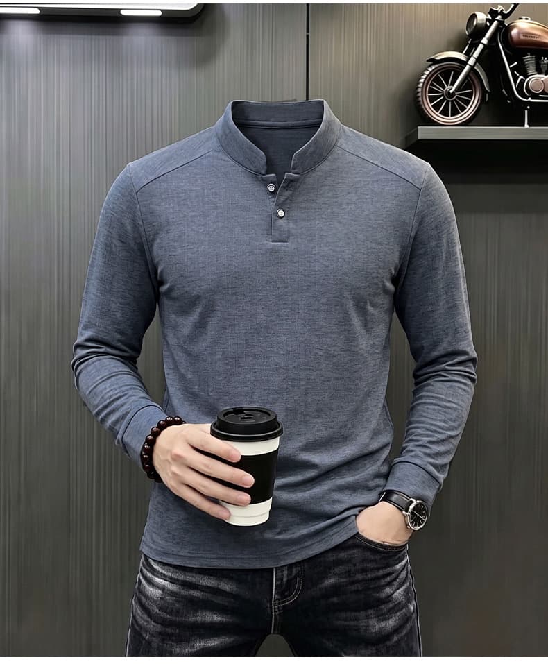빛 럭셔리 긴팔 티셔츠 아빠 로드 중 새로운 가을 신제품 긴팔 POLO 셔츠 남성 의류 비즈니스 캐주얼 스탠드 칼라 맨위 상세 이미지 25
