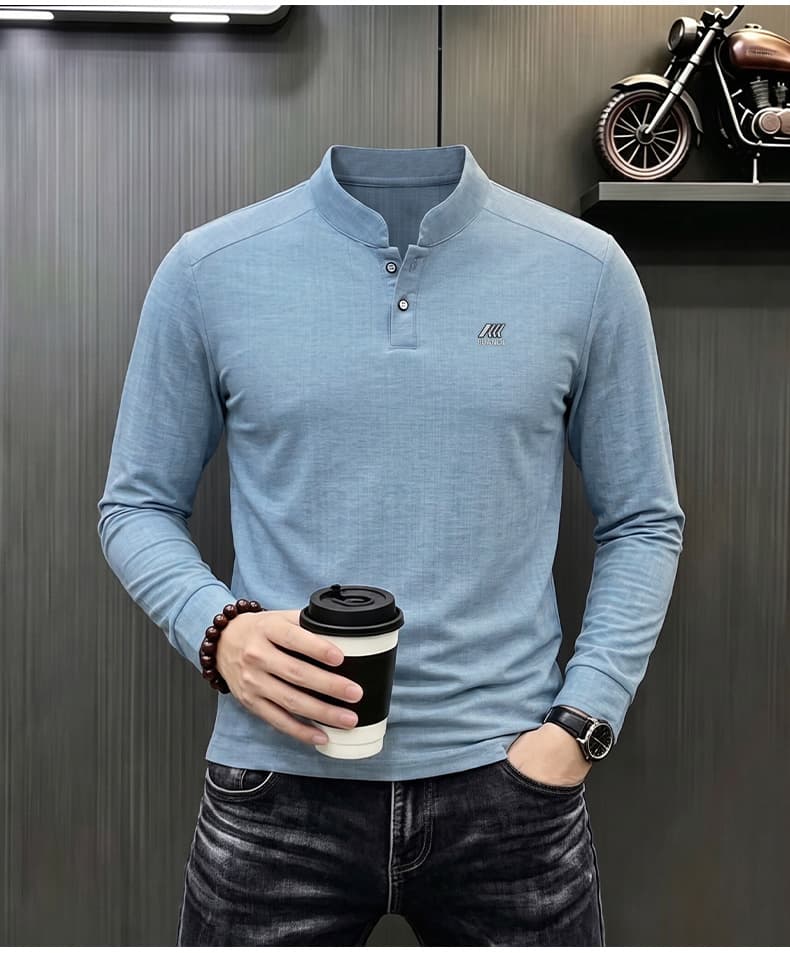 빛 럭셔리 긴팔 티셔츠 아빠 로드 중 새로운 가을 신제품 긴팔 POLO 셔츠 남성 의류 비즈니스 캐주얼 스탠드 칼라 맨위 상세 이미지 16