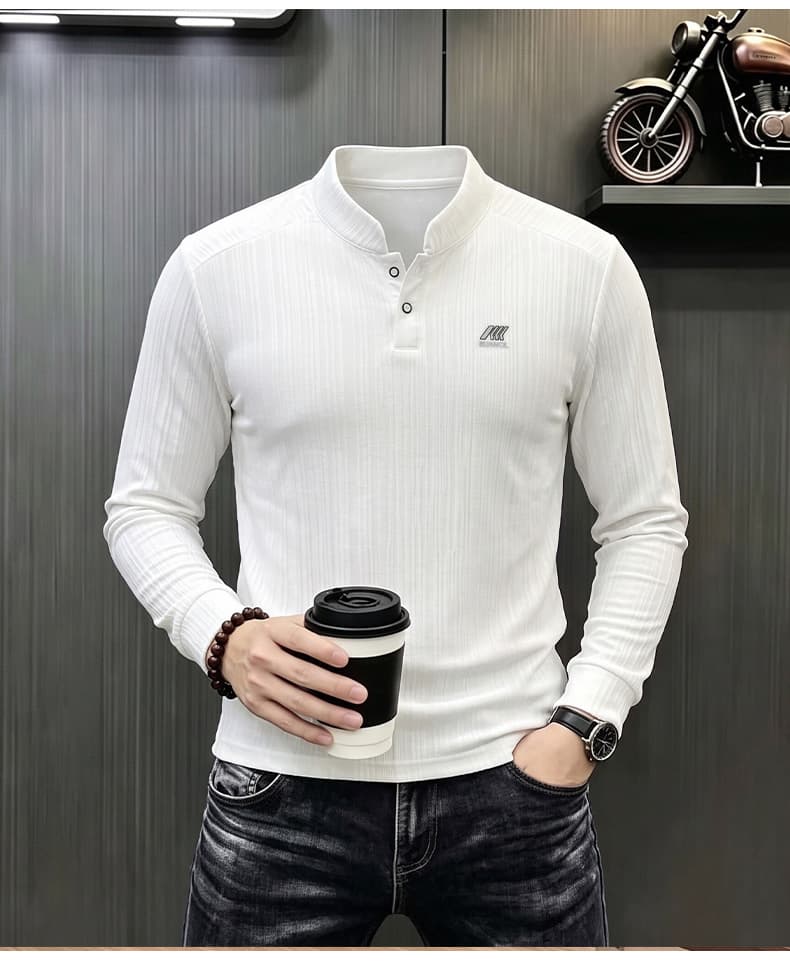 빛 럭셔리 긴팔 티셔츠 아빠 로드 중 새로운 가을 신제품 긴팔 POLO 셔츠 남성 의류 비즈니스 캐주얼 스탠드 칼라 맨위 상세 이미지 21