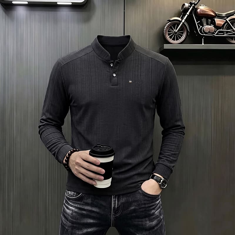 빛 럭셔리 긴팔 티셔츠 아빠 로드 중 새로운 가을 신제품 긴팔 POLO 셔츠 남성 의류 비즈니스 캐주얼 스탠드 칼라 맨위 이미지 3