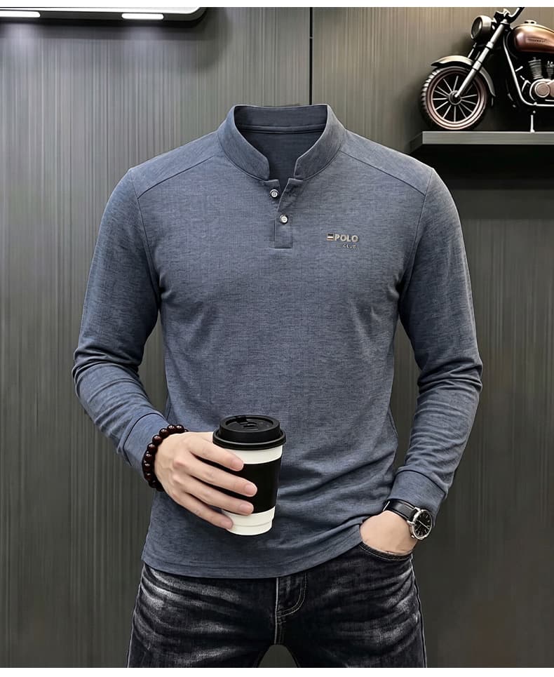 빛 럭셔리 긴팔 티셔츠 아빠 로드 중 새로운 가을 신제품 긴팔 POLO 셔츠 남성 의류 비즈니스 캐주얼 스탠드 칼라 맨위 상세 이미지 25