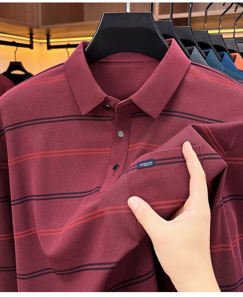 가을 새로운 티셔츠 남성 긴팔 스트라이프 프린트 POLO 셔츠 폴로 칼라 루즈핏 캐주얼 중년 패션 맨위 트렌디 상세 이미지 41