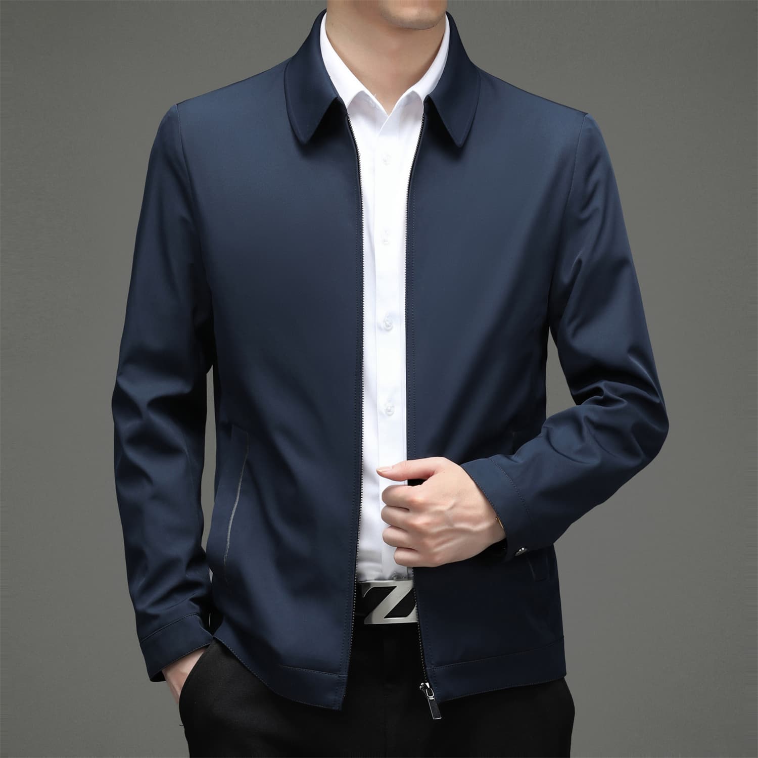 봄 가을 얇은 스타일 재킷 비즈니스 캐주얼 폴로 칼라 재킷 중노년 아빠 로드 중 자켓 맨위 남성 재킷