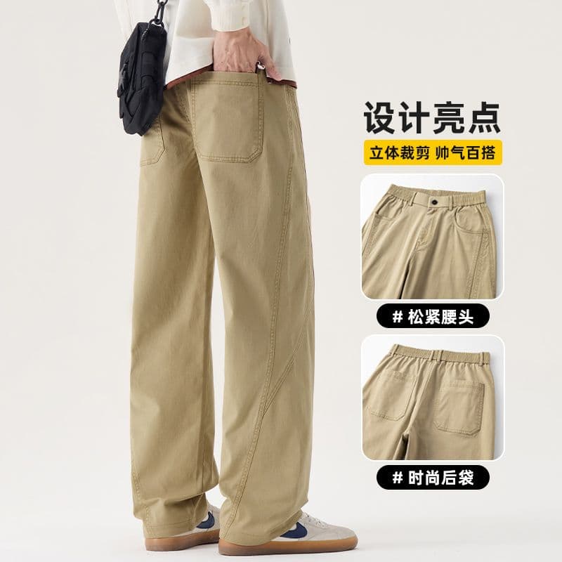 봄 가을 겨울 새로운 남성 순면 캐주얼 바지 스트레이트 루즈핏 아메리칸 워크웨어 다용도 허리밴드 남성 의류 긴 바지 이미지 3