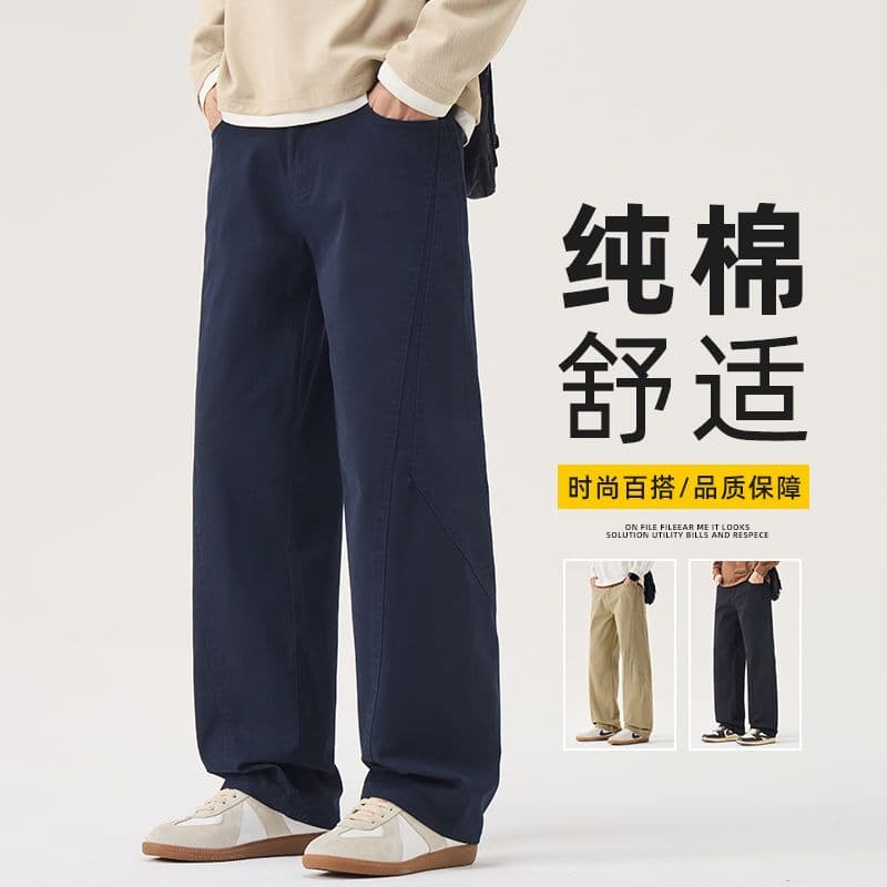 봄 가을 겨울 새로운 남성 순면 캐주얼 바지 스트레이트 루즈핏 아메리칸 워크웨어 다용도 허리밴드 남성 의류 긴 바지 이미지 2