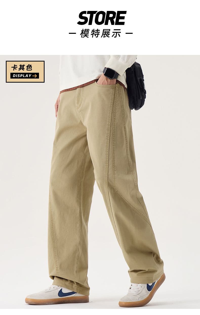 봄 가을 겨울 새로운 남성 순면 캐주얼 바지 스트레이트 루즈핏 아메리칸 워크웨어 다용도 허리밴드 남성 의류 긴 바지 상세 이미지 9