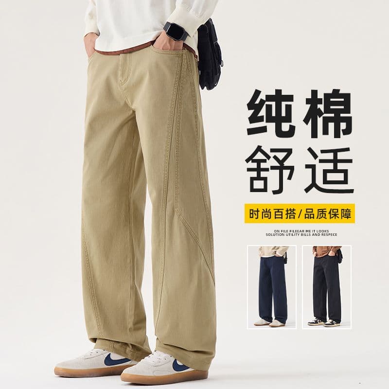 봄 가을 겨울 새로운 남성 순면 캐주얼 바지 스트레이트 루즈핏 아메리칸 워크웨어 다용도 허리밴드 남성 의류 긴 바지