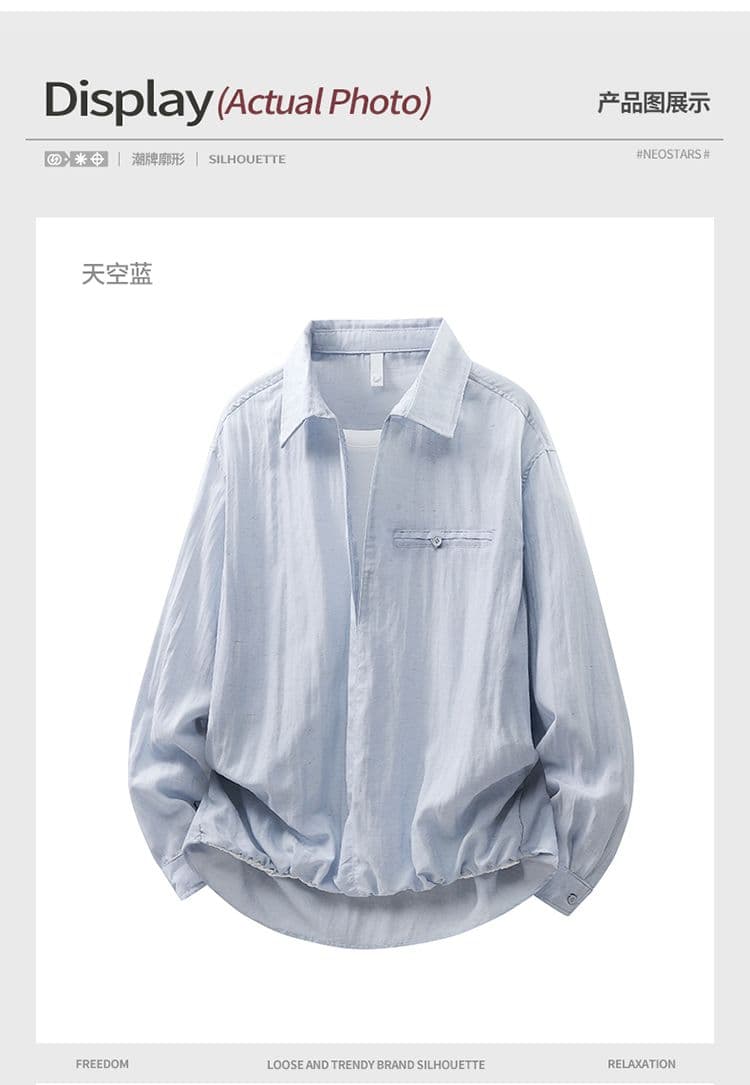 봄 가을 새로운 조수 브랜드 오래된 돈 바람 레트로 아마 페이크 레이어드 남성 긴팔 폴로 칼라 캐주얼 다용도 루즈핏 셔츠 상세 이미지 8