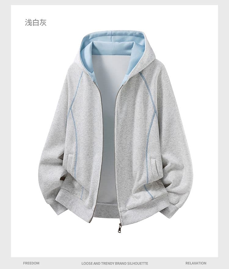 아메리칸 운동 배색 핫셀블라드 선 후드 오픈 가디건 커플 후드티 남성 조수 브랜드 재킷 캐주얼 루즈핏 재킷 상세 이미지 10