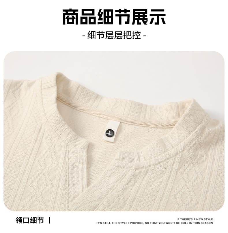 질감 루즈핏 V넥 긴팔 티셔츠 남자 봄 가을 조수 브랜드 무거운 인사이드 가져 가라. 기본 셔츠 남성 의류 캐주얼 맨위 고급 센스 상세 이미지 10